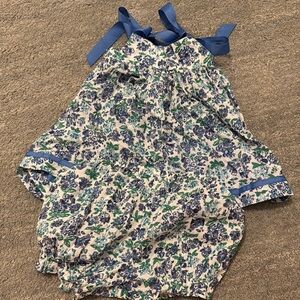 Orient Express Floral Print Romper with Blue Accents